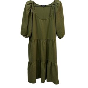 Madewell Womens Olive Green Puff Sleeve Tiered Midi Dress Size M NEEDS REPAIR